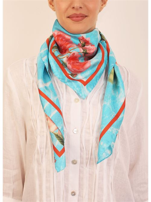 foulard in pura seta con fantasia di rose La Dolce vista | POOLROSEAZZURRO
